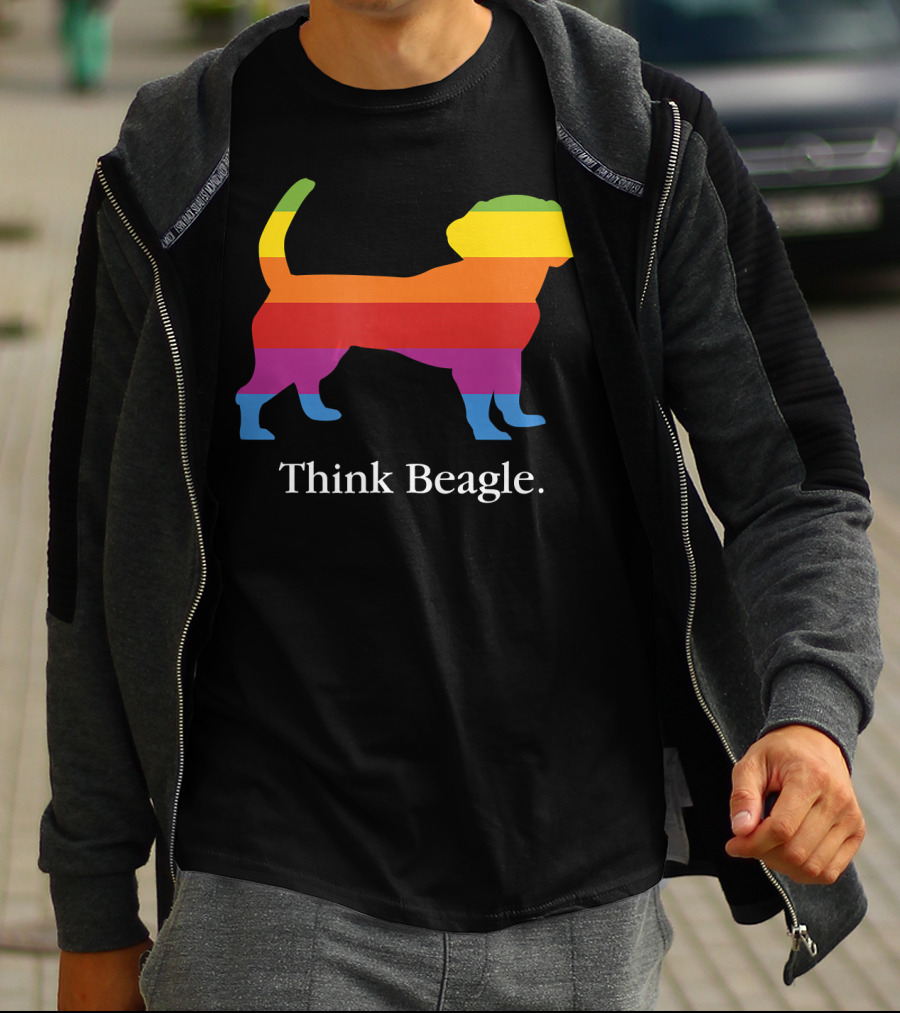 Think Beagle Rainbow Striped Dog T-Shirt