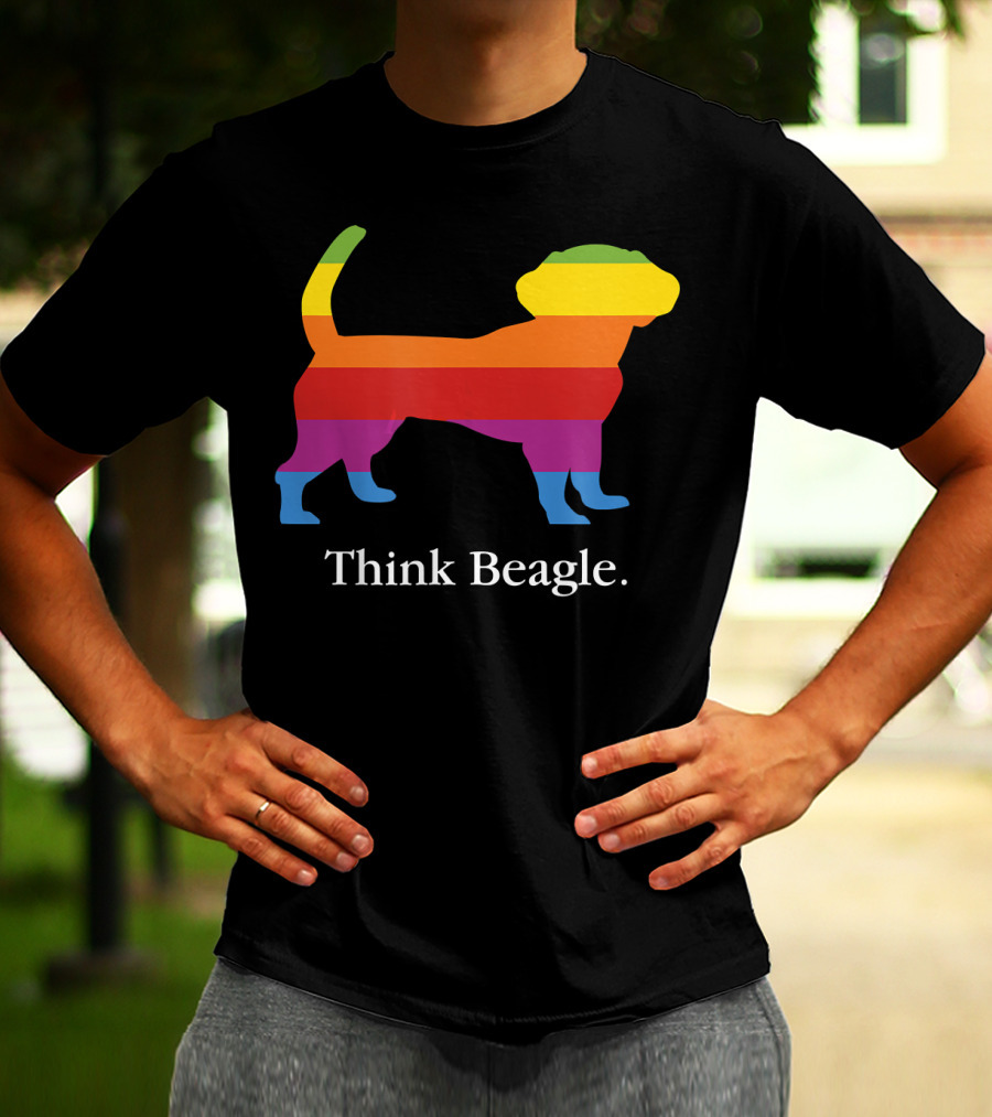 Think Beagle Rainbow Striped Dog T-Shirt