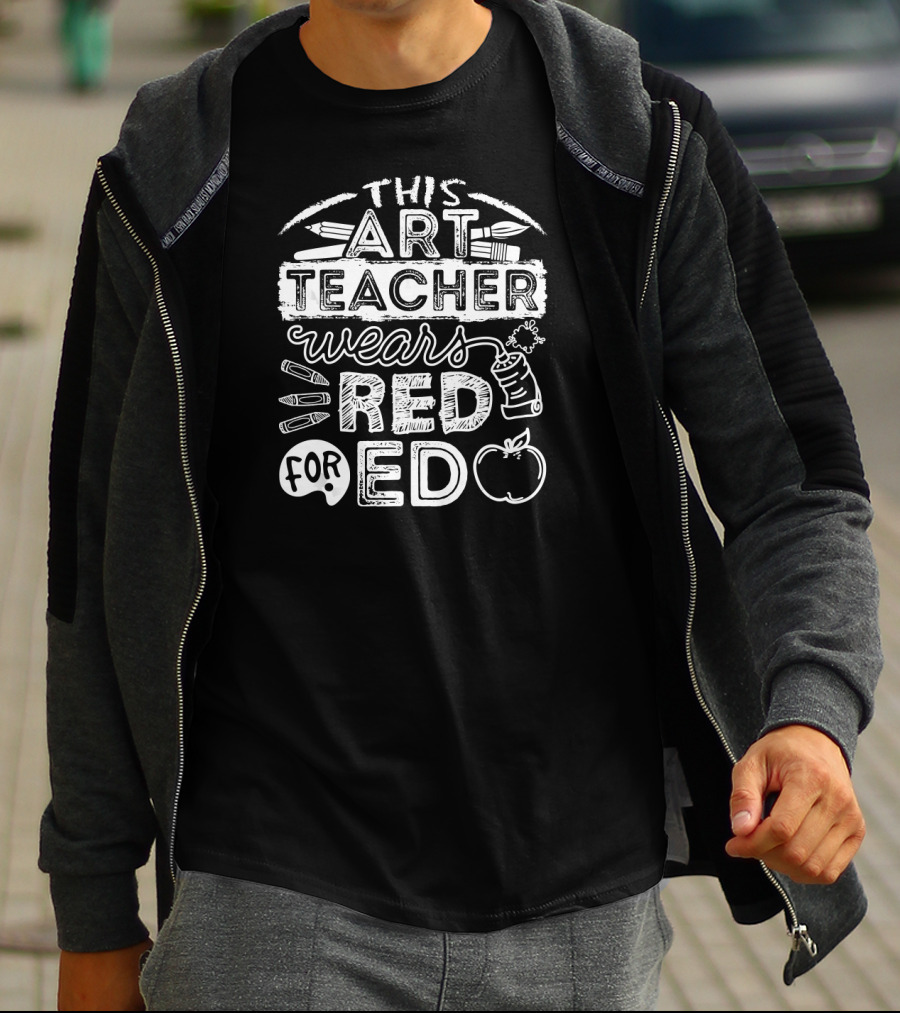 Art Teacher Defends Education In Bold Red Pep Rally T-Shirt