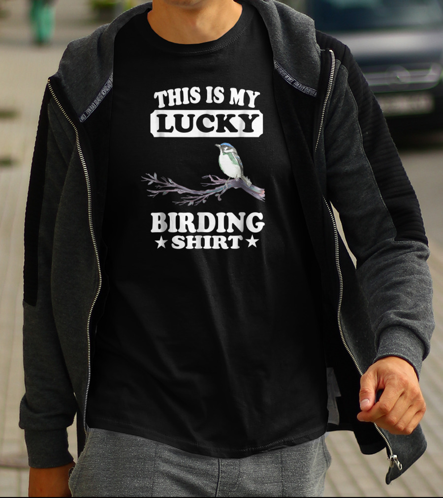 This Is My Lucky Birding Shirt Bird On Branch T-Shirt
