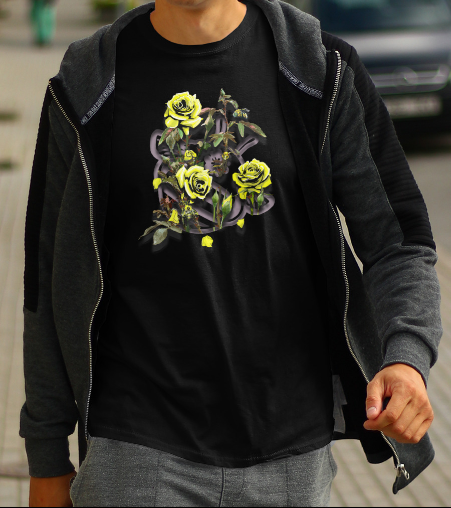 Thornbush Ft. Roses And Bees Yellow Blossom Branches T-Shirt