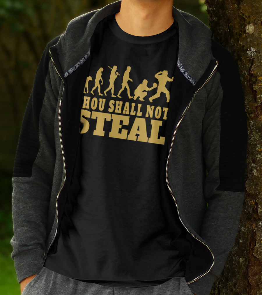 Thou Shall Not Steal Baseball Evolution Catcher Humor T-Shirt