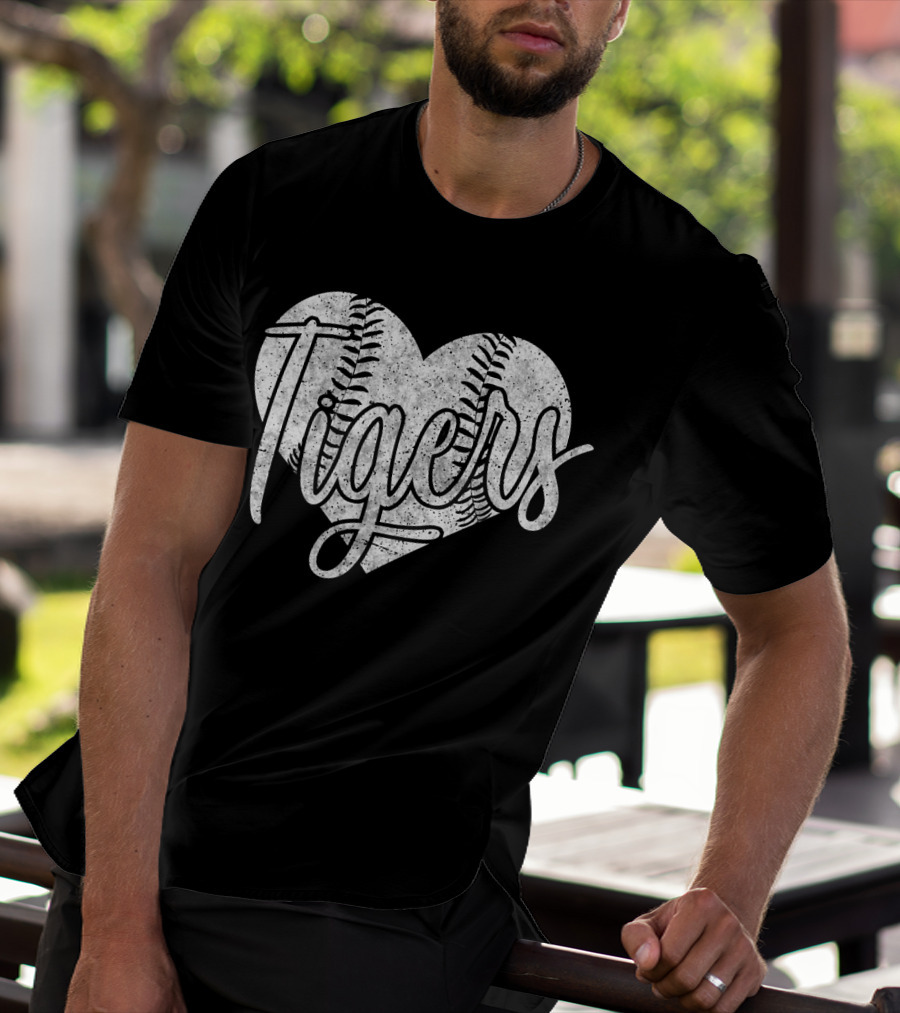 Tigers Baseball Softball High School Heart Stitch T-Shirt