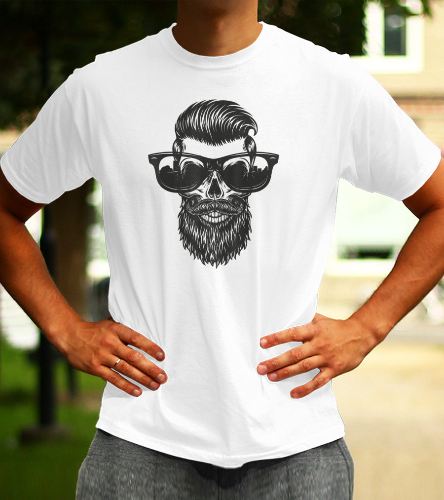 Skull With Beard And Sunglasses Vintage Look T-Shirt