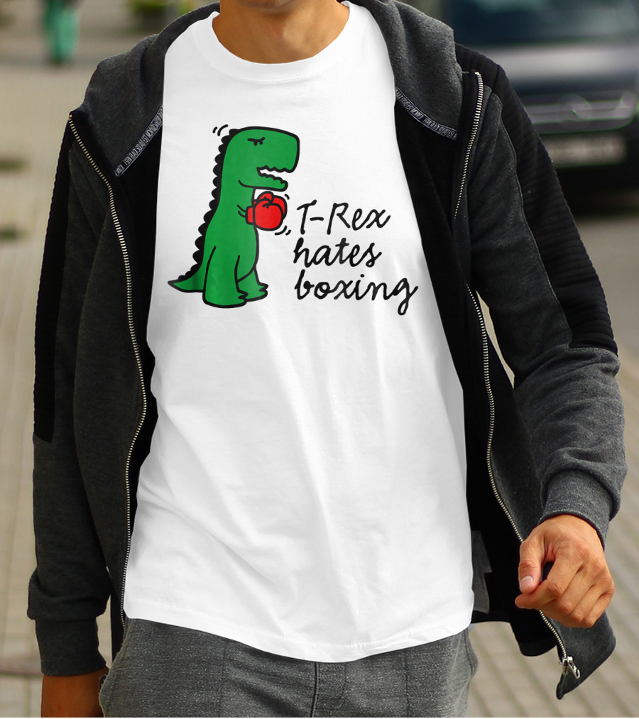 T Rex Hates Boxing Dinosaur With Red Boxing Glove T-Shirt