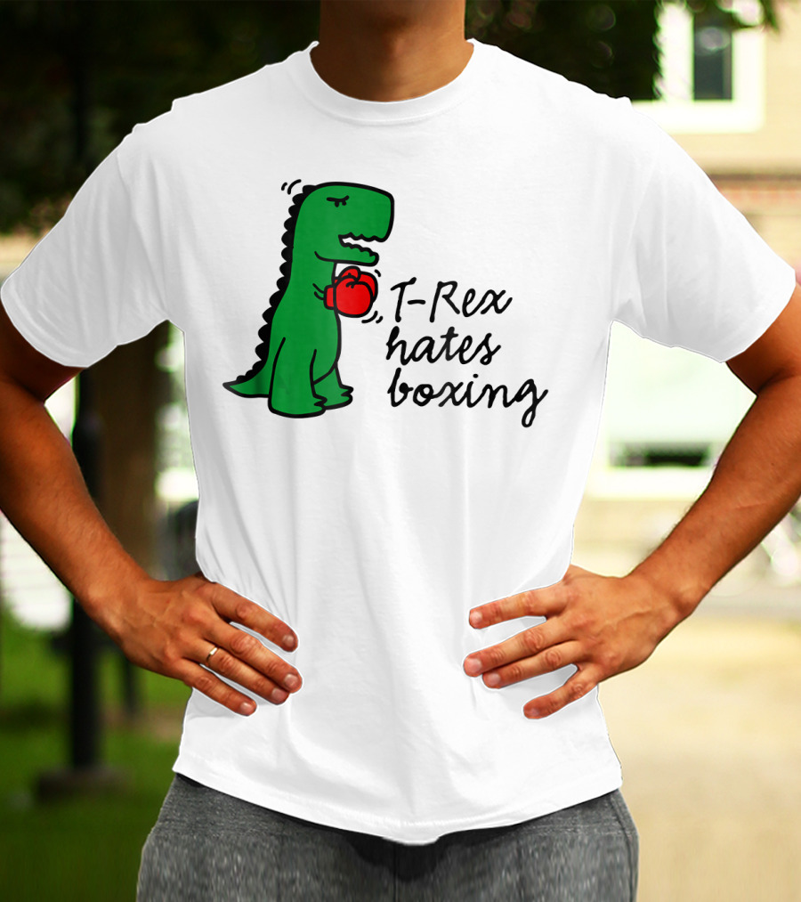 T Rex Hates Boxing Dinosaur With Red Boxing Glove T-Shirt