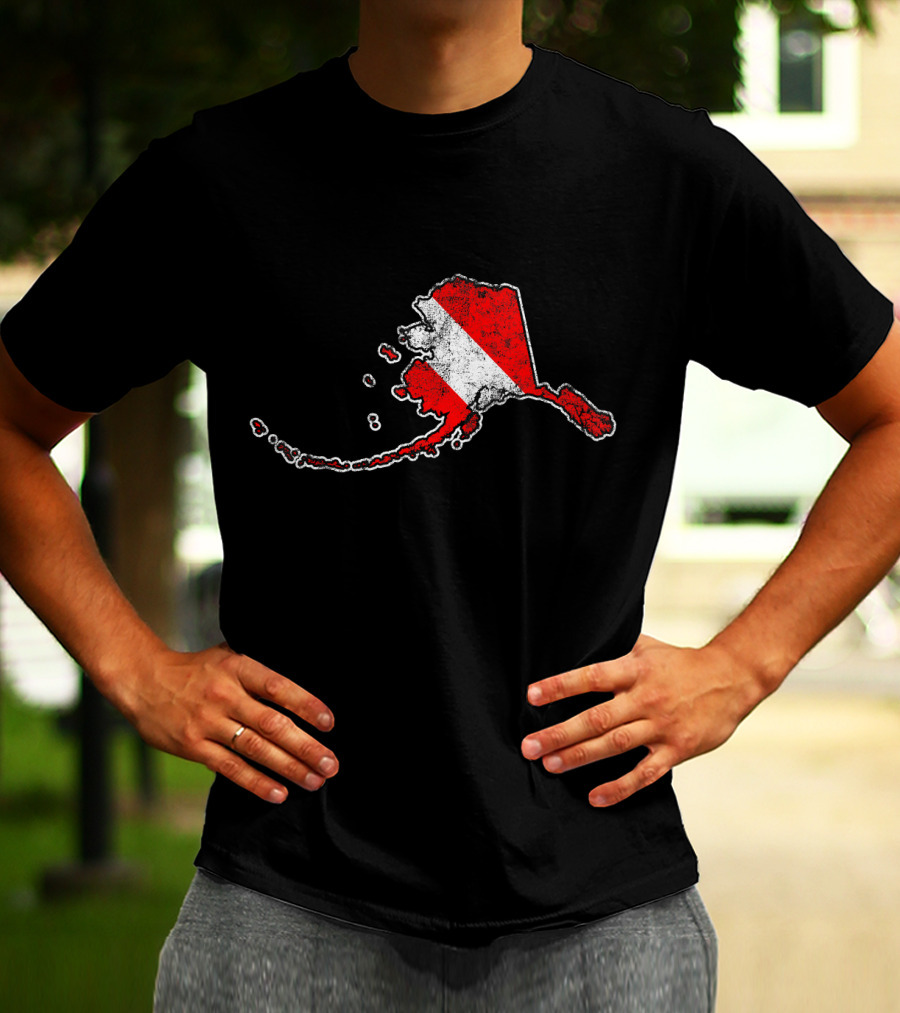 Vintage Alaska Map Scuba Dive Flag Motif T-Shirt