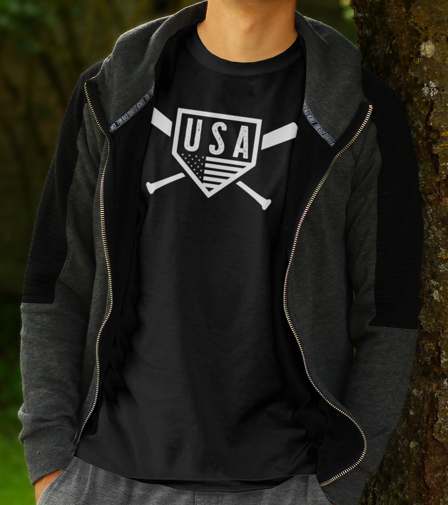 USA Vintage American Baseball Softball Flag Home Plate T-Shirt