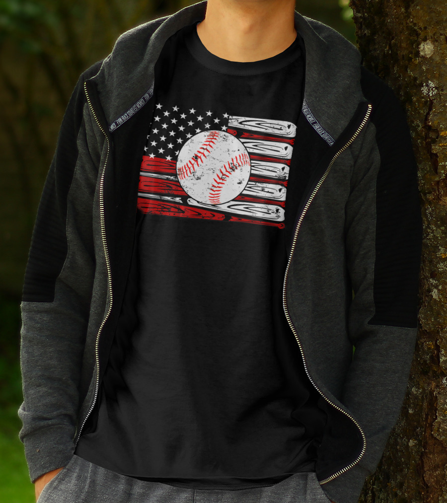 American Flag Vintage Baseball Bat Sports T-Shirt