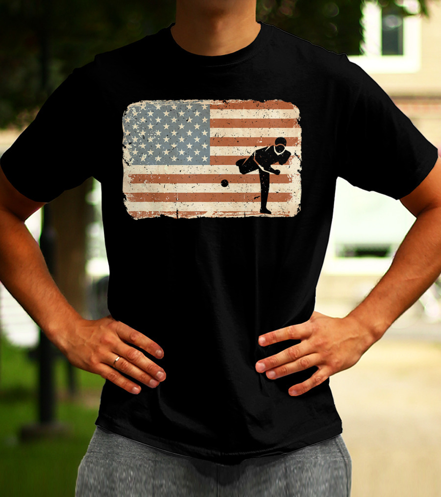Vintage Baseball Pitcher Silhouette With American Flag Background T-Shirt