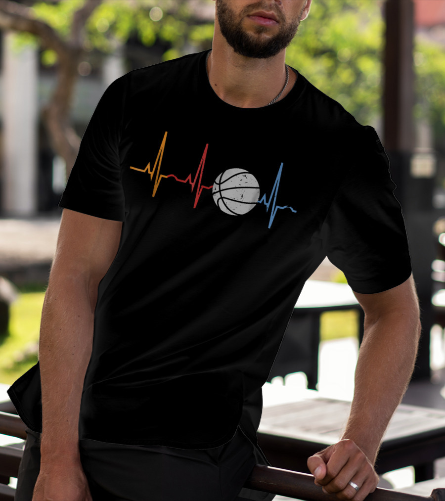 Vintage Basketball Heartbeat Retro Colorful Line Basketball T-Shirt