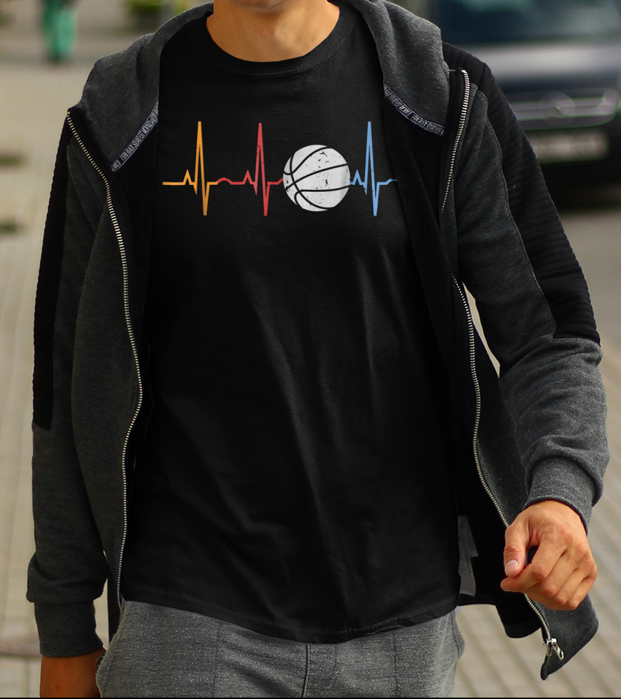 Vintage Basketball Heartbeat Retro Colorful Line Basketball T-Shirt