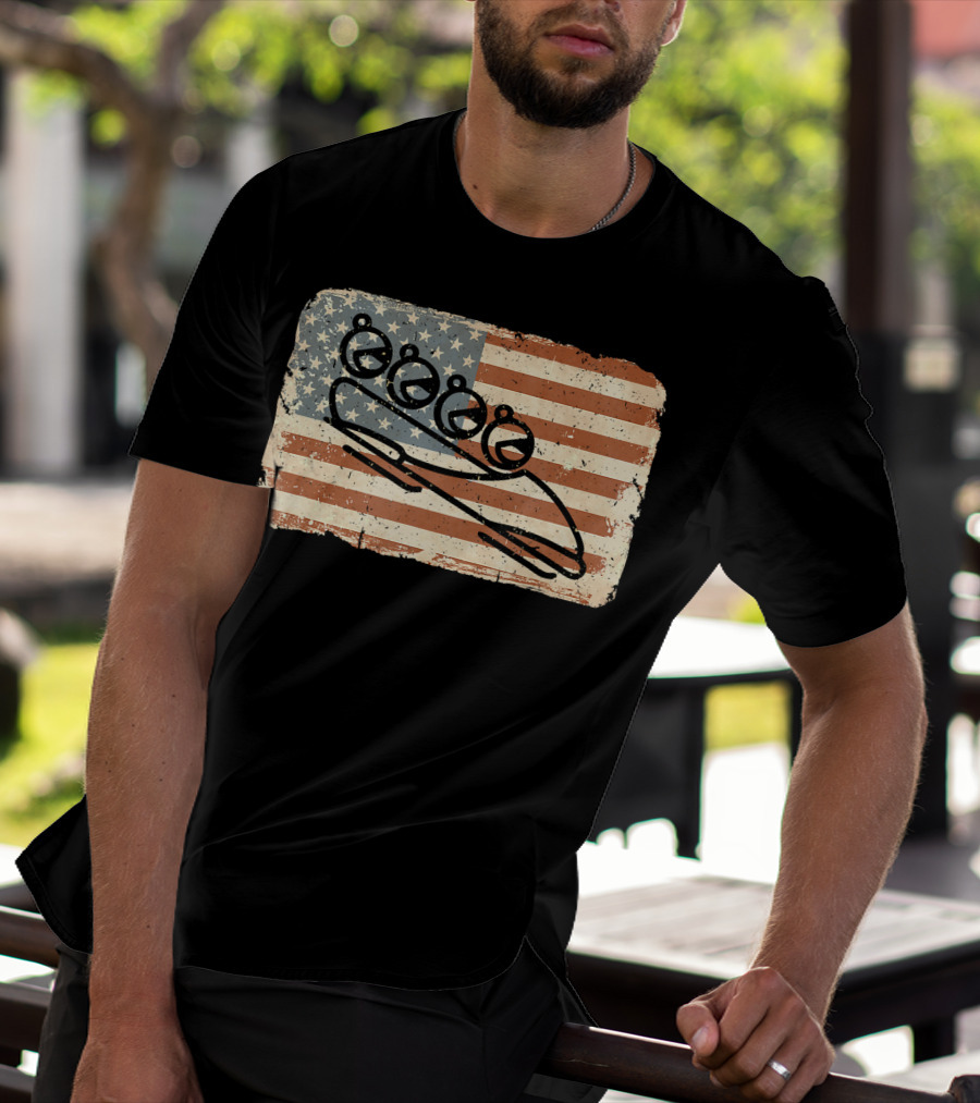 Vintage Bobsled Team On Distressed American Flag Background T-Shirt