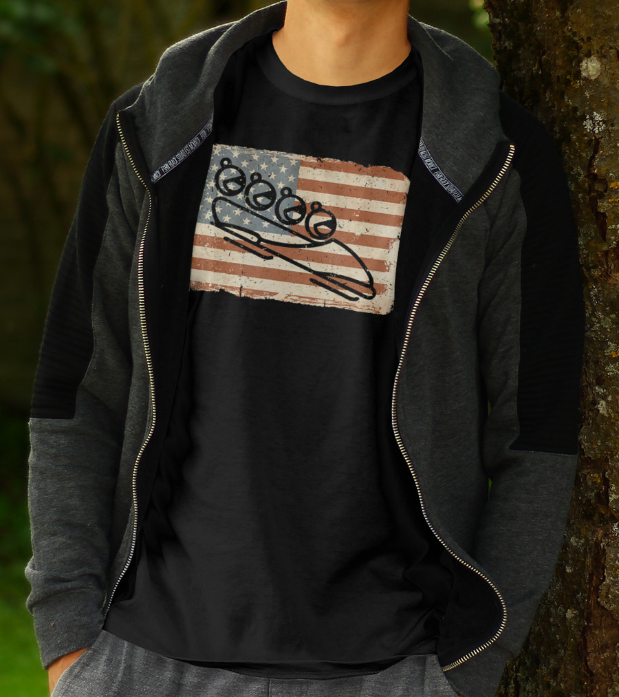 Vintage Bobsled Team On Distressed American Flag Background T-Shirt