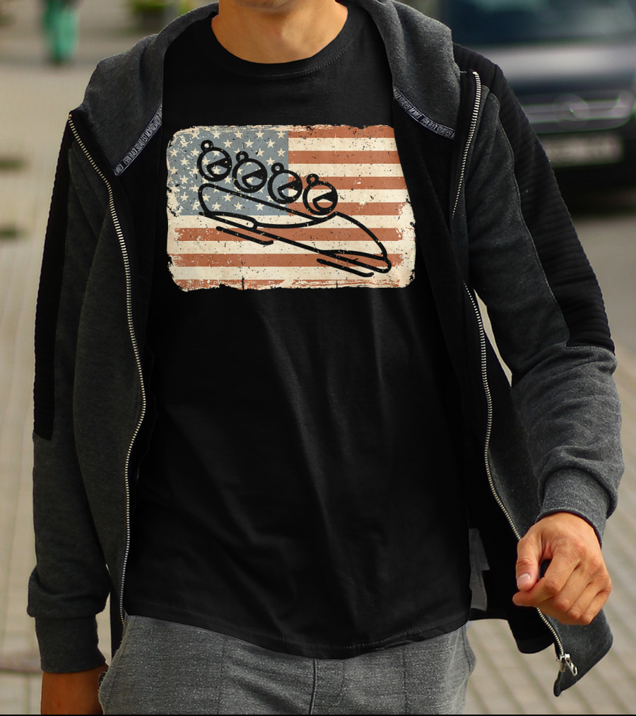 Vintage Bobsled Team On Distressed American Flag Background T-Shirt