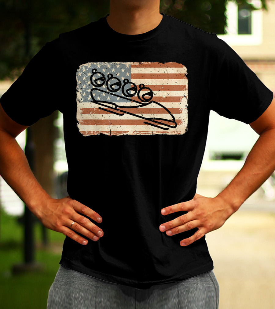 Vintage Bobsled Team On Distressed American Flag Background T-Shirt