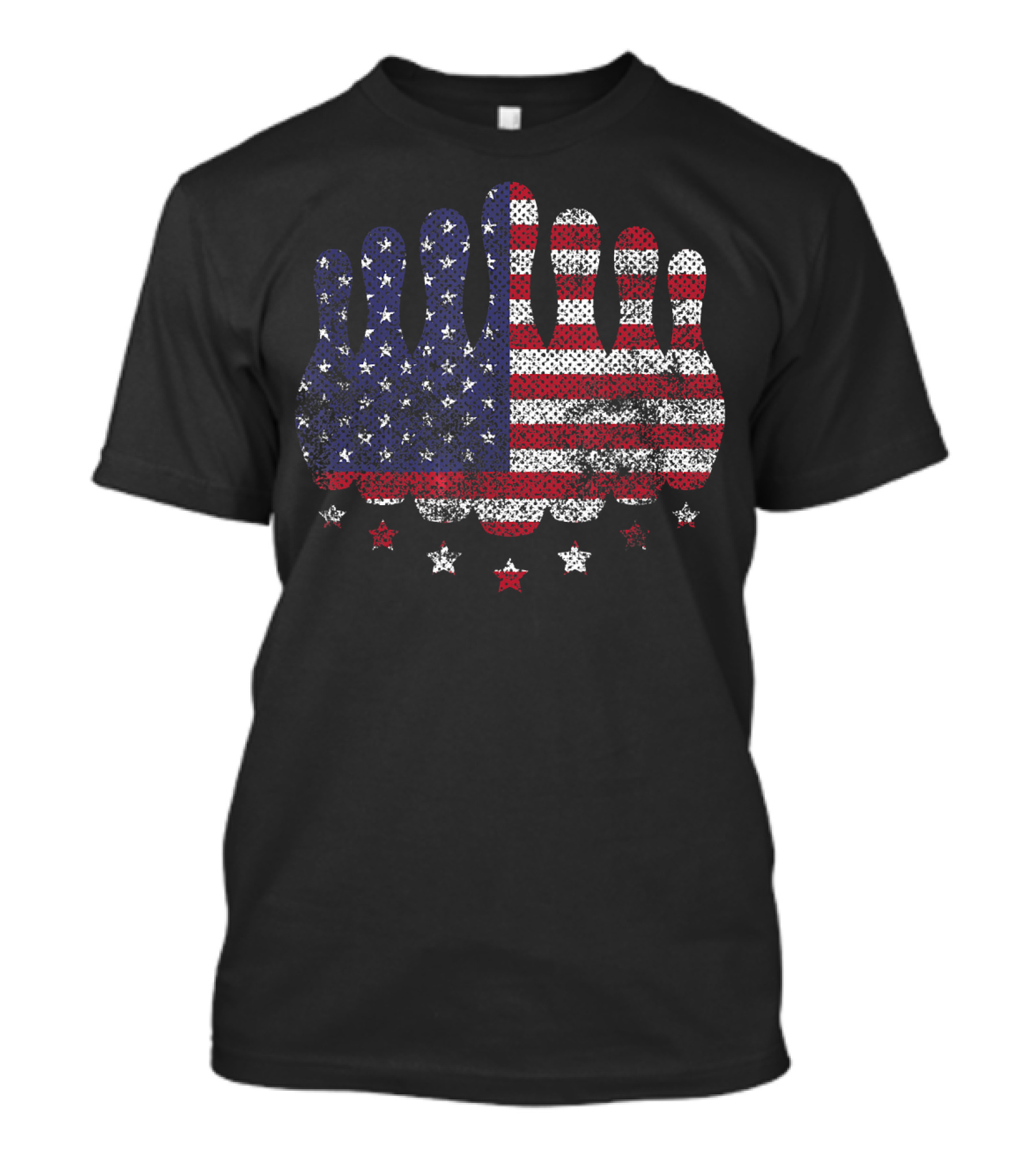 Vintage Patriotic USA Flag Bowling Pins Stars T-Shirt