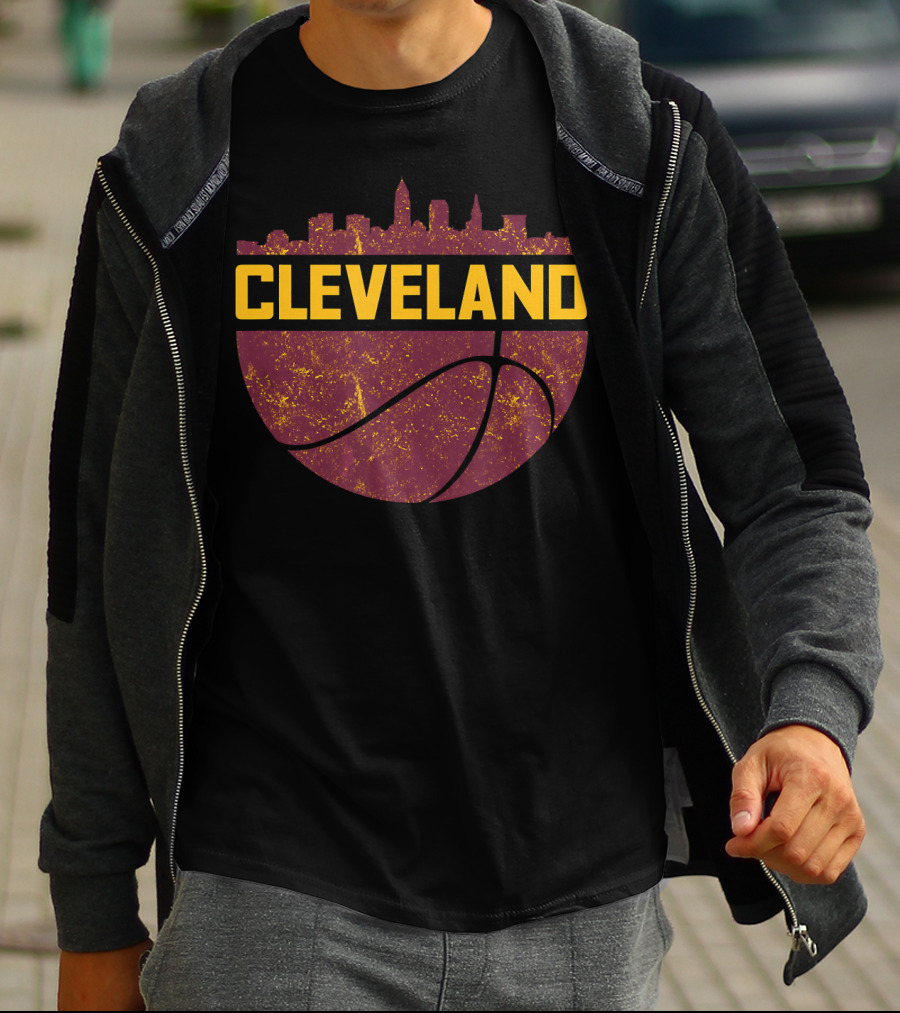 Vintage Cleveland Ohio Cityscape Skyline Basketball T-Shirt