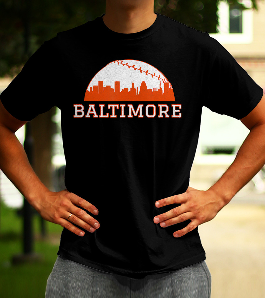 Baltimore Vintage Skyline With Baseball T-Shirt