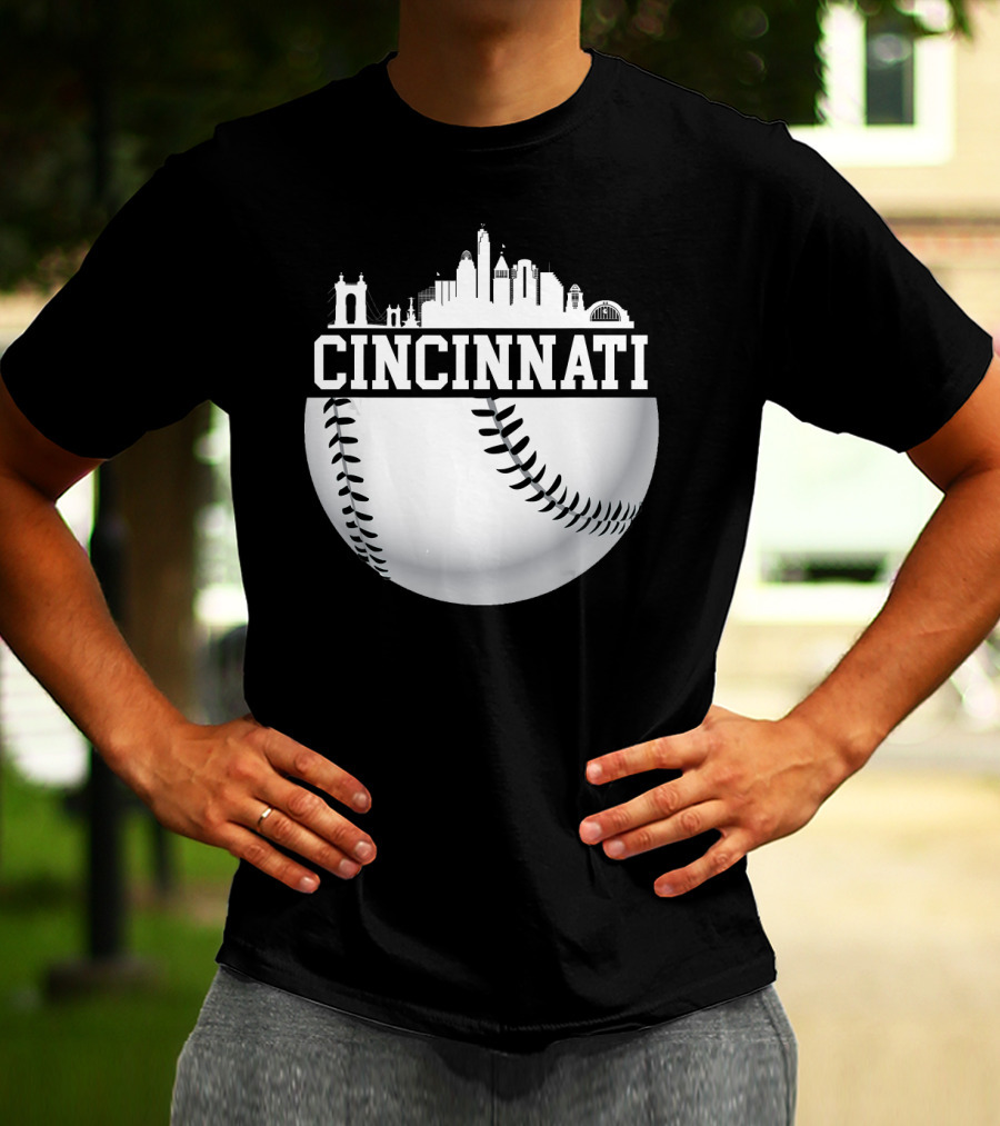 Cincinnati Skyline Baseball Vintage Downtown Cityscape T-Shirt