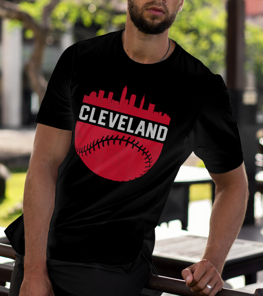 Cleveland Ohio Vintage Skyline Baseball T-Shirt