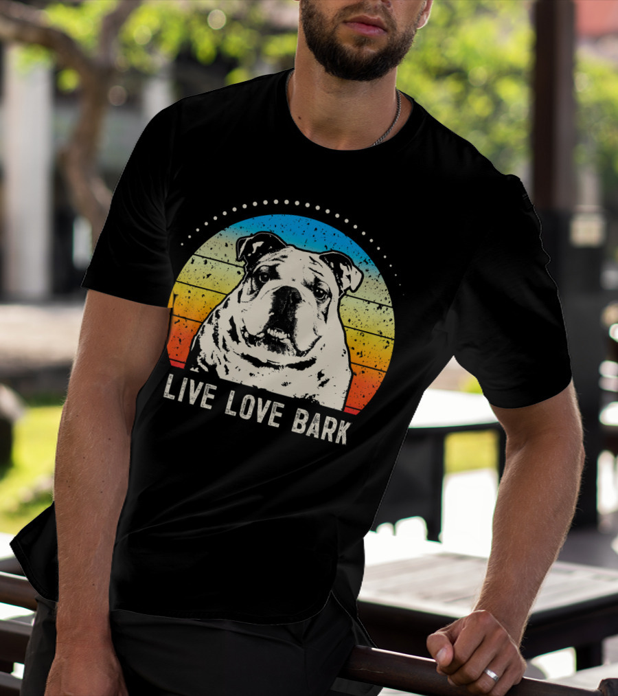 Live Love Bark Vintage English Bulldog Retro Sunset T-Shirt