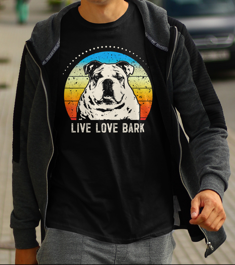 Live Love Bark Vintage English Bulldog Retro Sunset T-Shirt