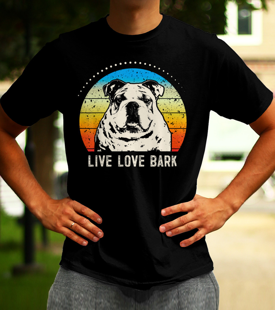 Live Love Bark Vintage English Bulldog Retro Sunset T-Shirt
