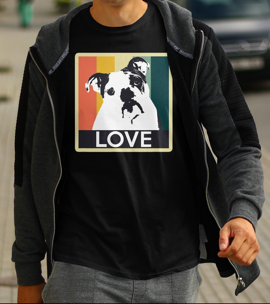 Vintage English Bulldog Love Retro Style Stripes T-Shirt