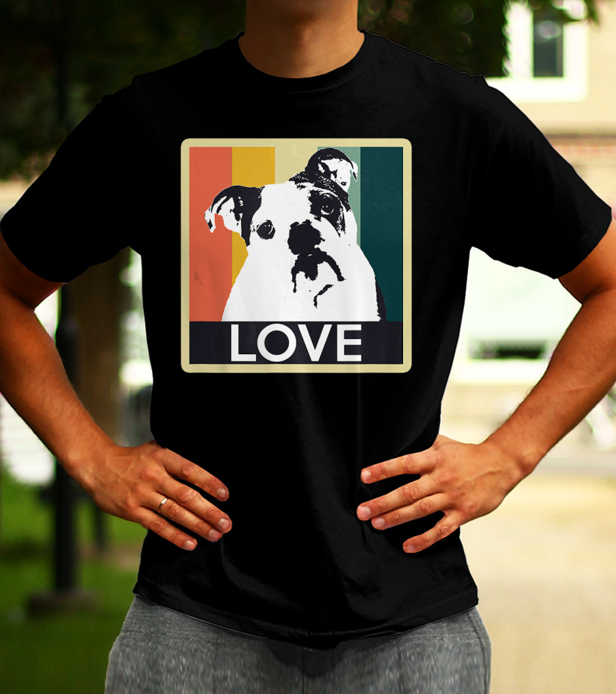 Vintage English Bulldog Love Retro Style Stripes T-Shirt