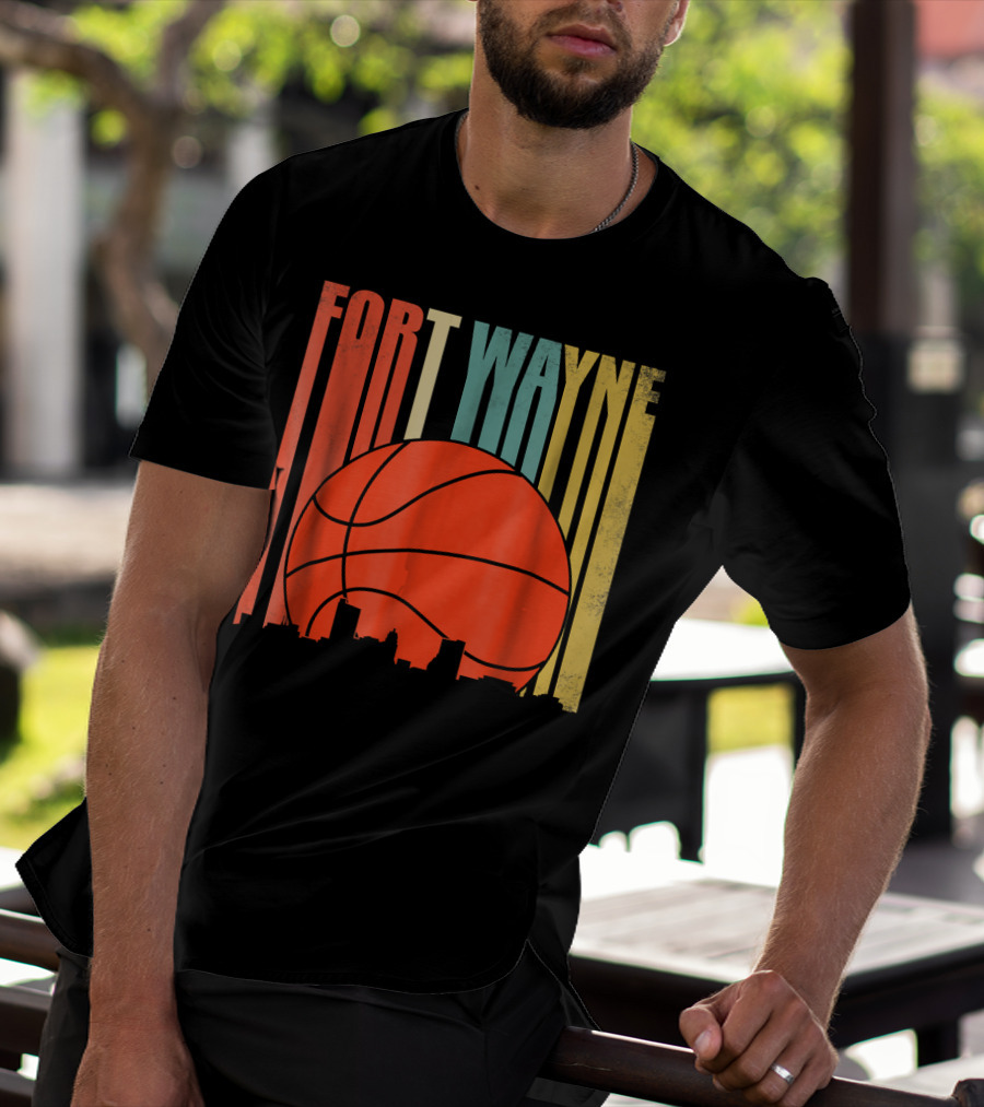 Fort Wayne Indiana Vintage Basketball Skyline Retro T-Shirt
