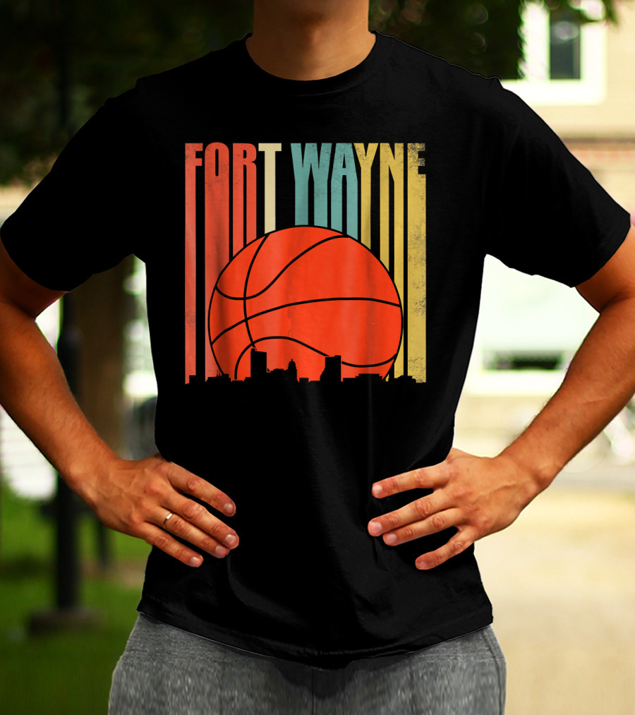 Fort Wayne Indiana Vintage Basketball Skyline Retro T-Shirt
