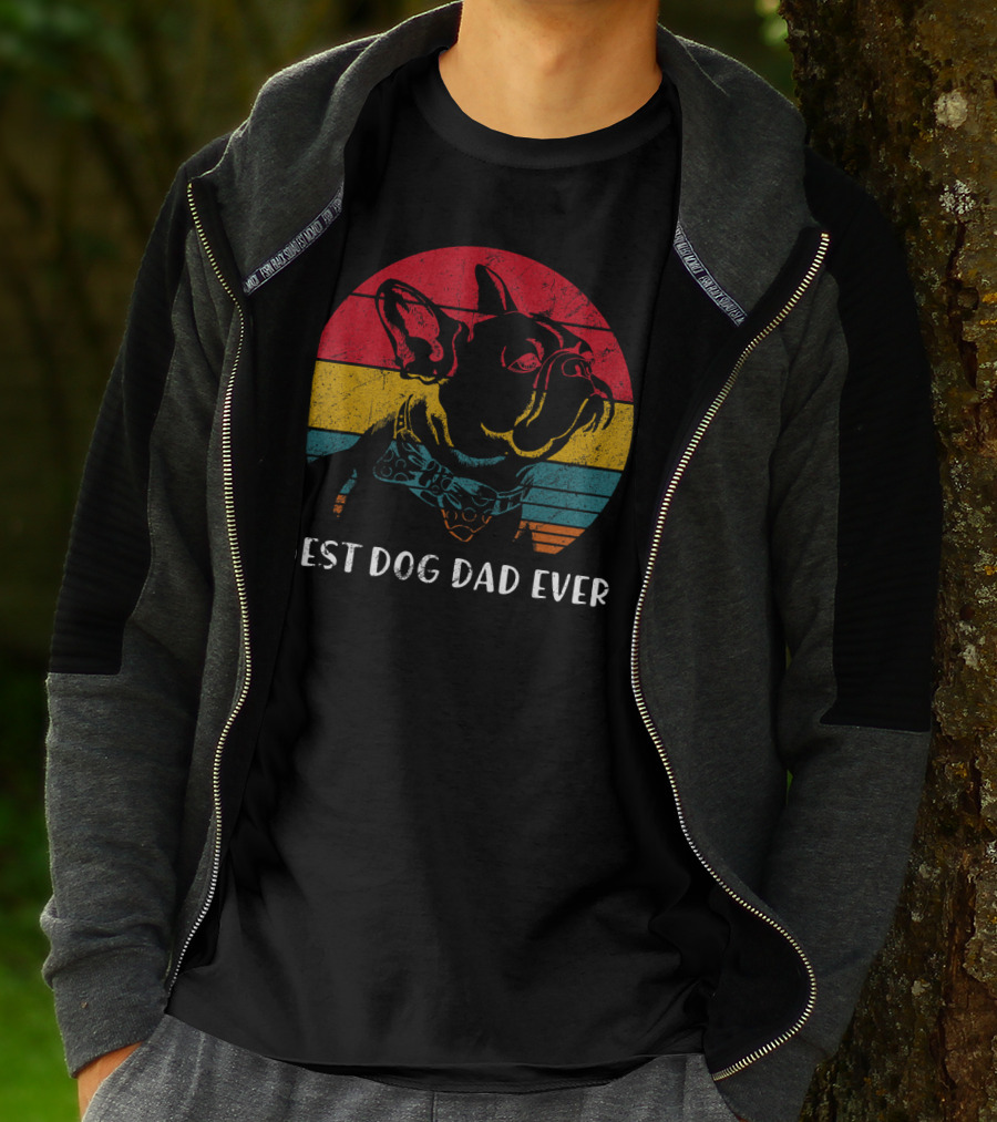 Best Dog Dad Ever Vintage French Bulldog Retro Colors T-Shirt