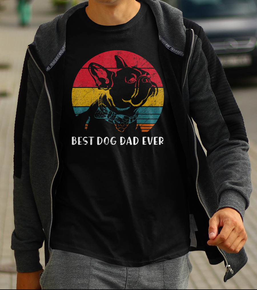 Best Dog Dad Ever Vintage French Bulldog Retro Colors T-Shirt