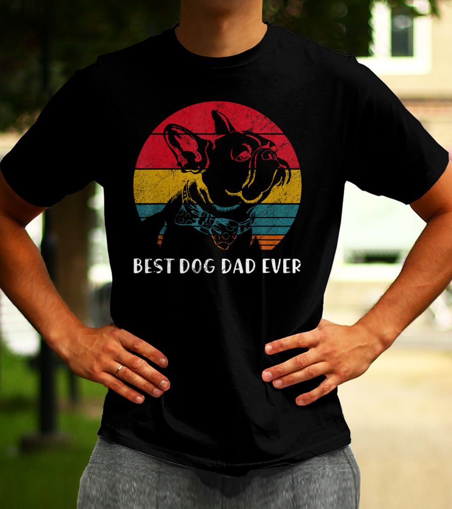 Best Dog Dad Ever Vintage French Bulldog Retro Colors T-Shirt