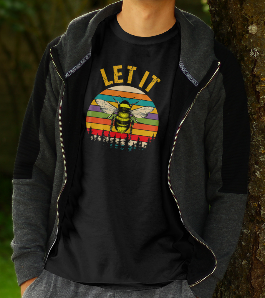 Vintage Let It Bee Retro Sunset Forest Stripes T-Shirt