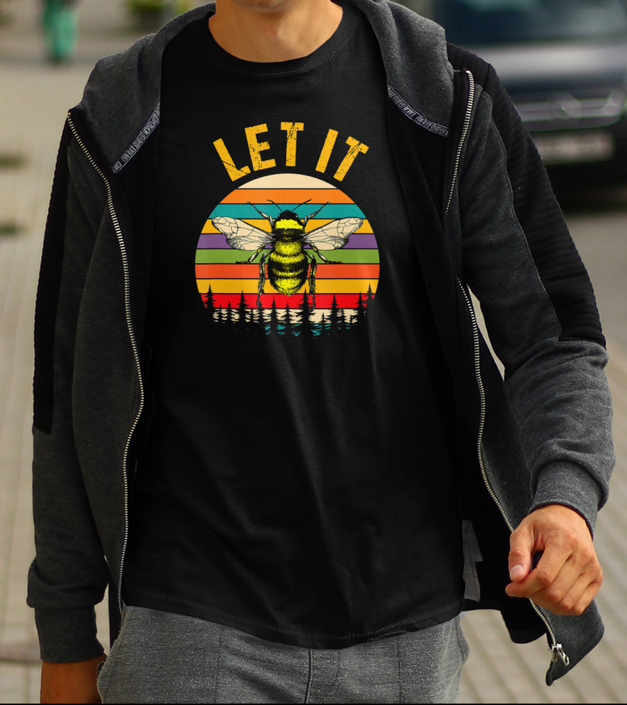 Vintage Let It Bee Retro Sunset Forest Stripes T-Shirt