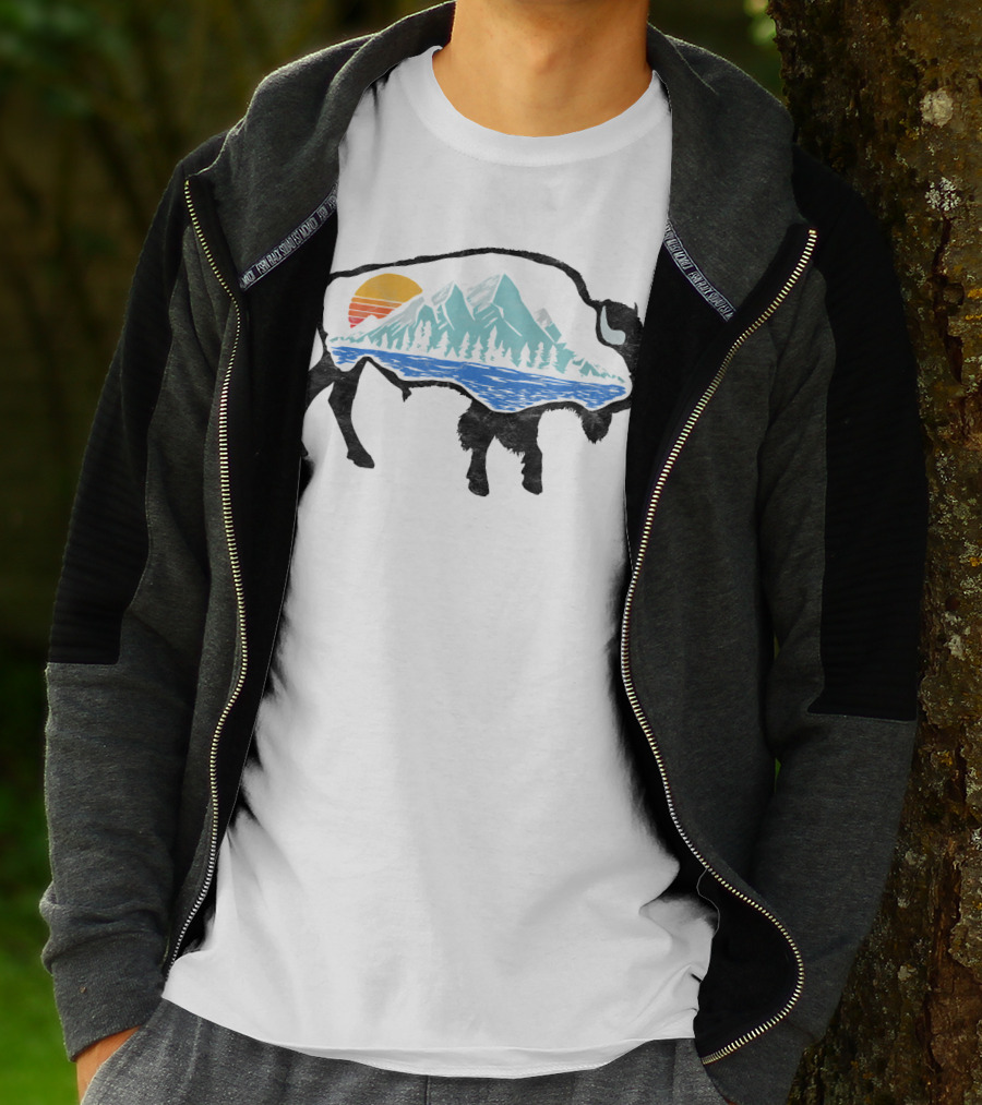 Vintage National Park Landscape Bison Mountain Sunset T-Shirt