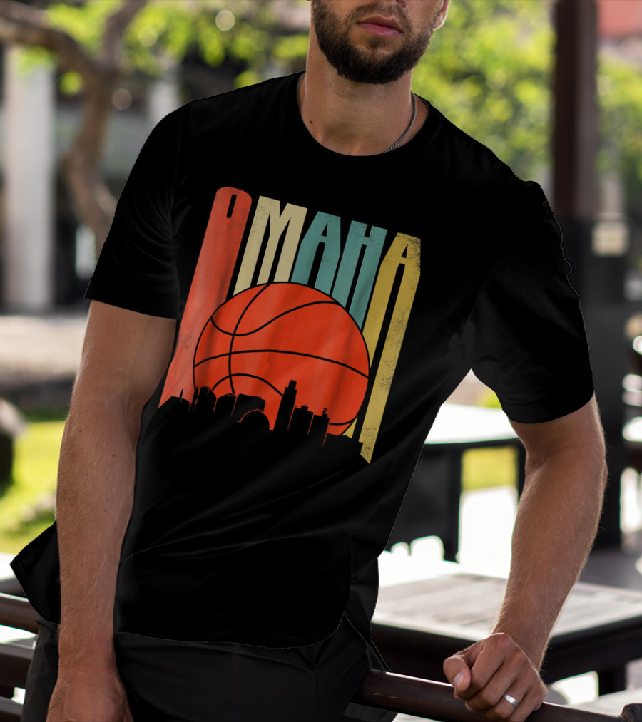 Vintage Omaha Nebraska Basketball Skyline Retro T-Shirt