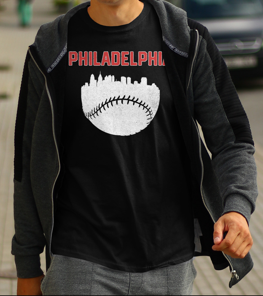 Philadelphia Cityscape Baseball T-Shirt