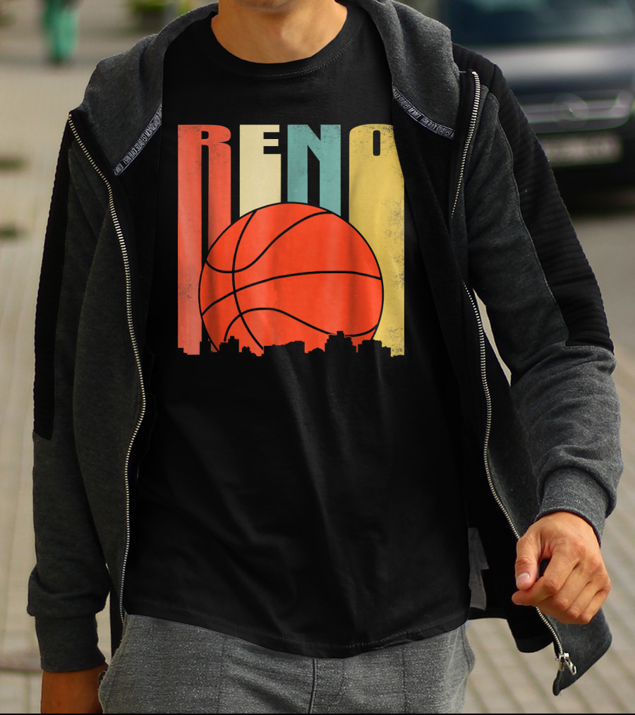 Reno Nevada Retro Basketball Skyline T-Shirt