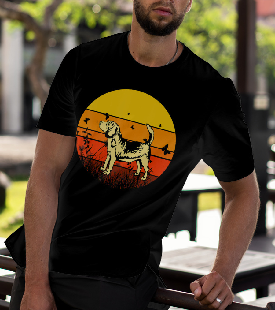 Vintage Beagle Sun With Butterflies And Grass T-Shirt
