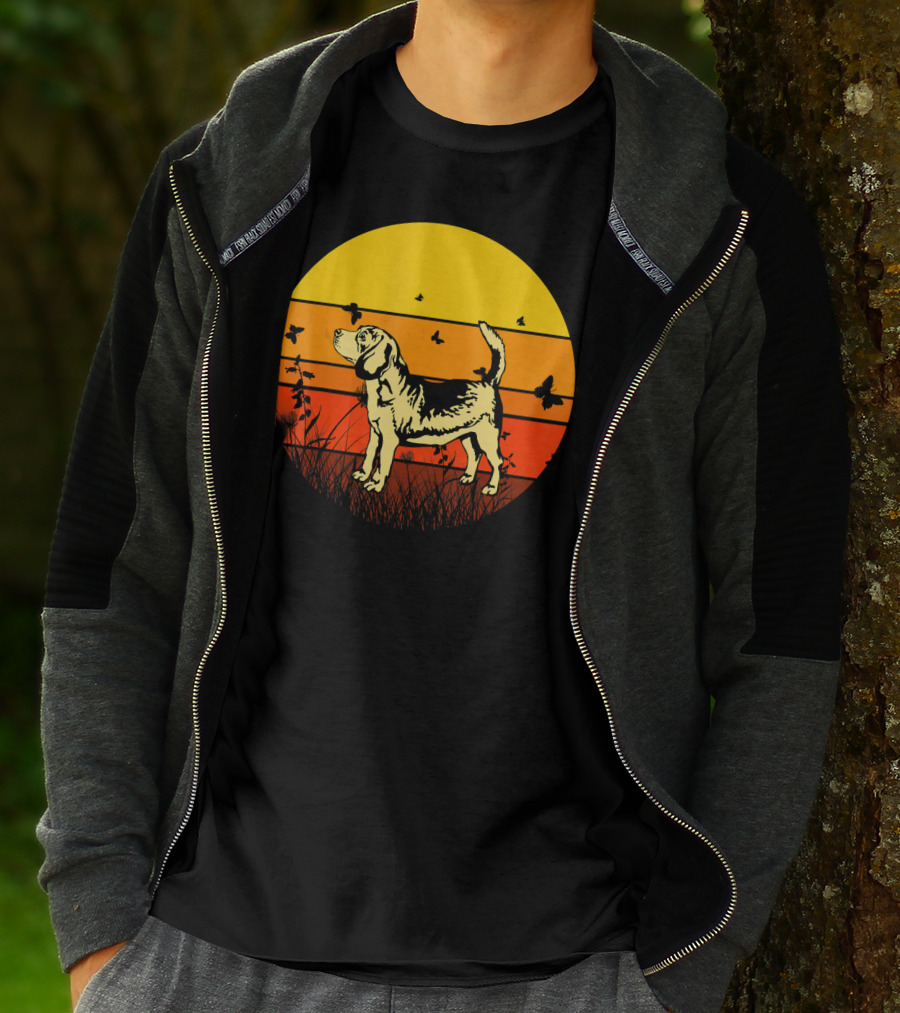 Vintage Beagle Sun With Butterflies And Grass T-Shirt