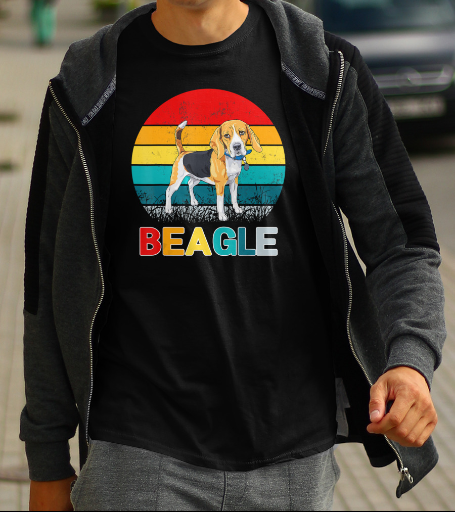 Vintage Beagle Retro Stripes Graphics T-Shirt