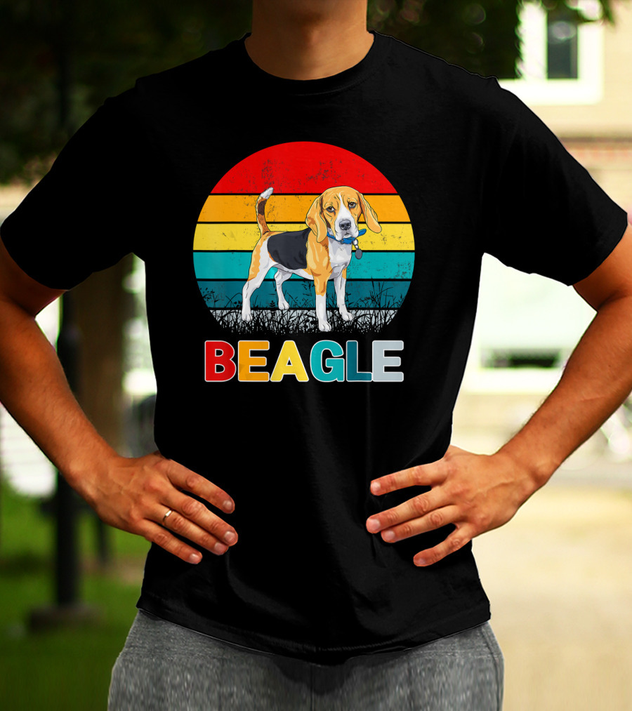 Vintage Beagle Retro Stripes Graphics T-Shirt