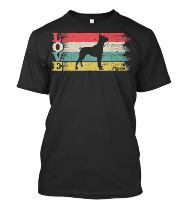 Vintage Love Boxer Dog Silhouette #Boxer Stripes T-Shirt