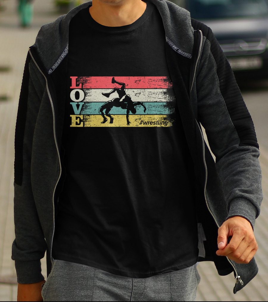 LOVE Wrestling Vintage Retro Stripes #wrestling T-Shirt
