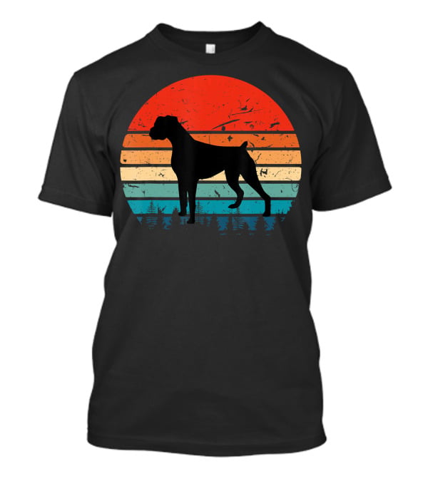 Vintage Boxer Dog Silhouette Retro Sunset Stripes Forest Scene T-Shirt