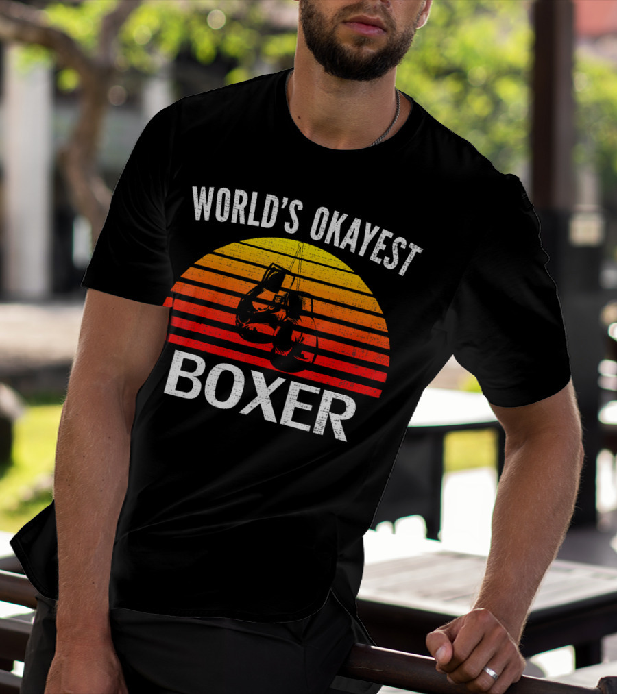 World's Okayest Boxer Vintage Funny Boxing Gloves Sunset T-Shirt