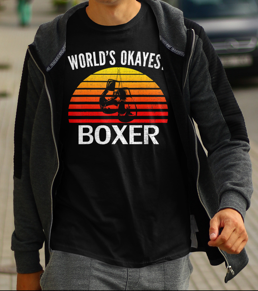 World's Okayest Boxer Vintage Funny Boxing Gloves Sunset T-Shirt